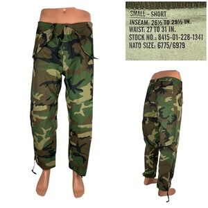 Military Woodland Camouflage Cold Weather Gore Tex Trousers Mens Small Short EUC